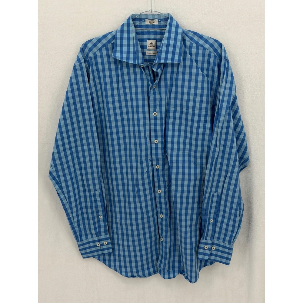 Peter Millar Shirt Men Large Blue Seaside Finish Gingham Button Up Cotton Preppy